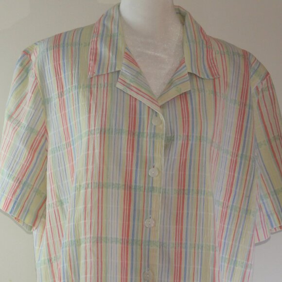 Alfred Dunner Multi-Colored Plaid Short-Sleeve Button-Up Shirt Size 18 (C967) - Picture 1 of 6